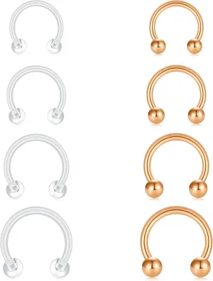 FECTAS 8Pcs 16G Septum Rings with Clear Septum Jewelry for Work/Surgery/Sports Cartilage Earrings Lip Rings 6mm 8mm 10mm 12mm