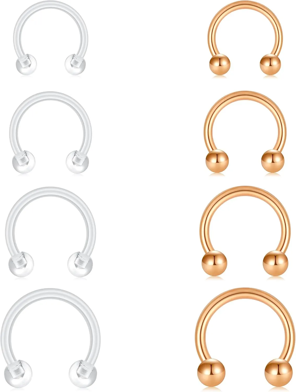 FECTAS 8Pcs 16G Septum Rings with Clear Septum Jewelry for Work/Surgery/Sports Cartilage Earrings Lip Rings 6mm 8mm 10mm 12mm