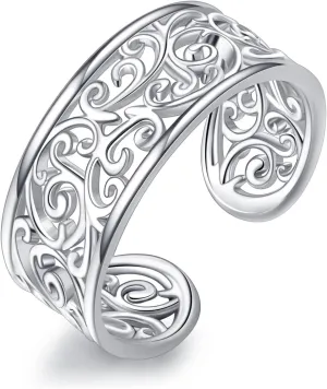 Filigree/Daisy Toe Rings Sterling Silver Adjustable Toe Band Ring Beach Foot Jewelry Gifts for Women