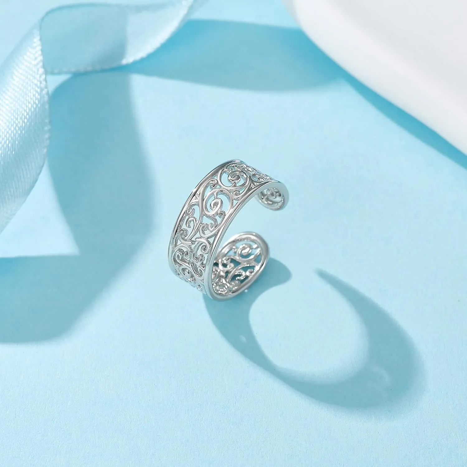 Filigree/Daisy Toe Rings Sterling Silver Adjustable Toe Band Ring Beach Foot Jewelry Gifts for Women