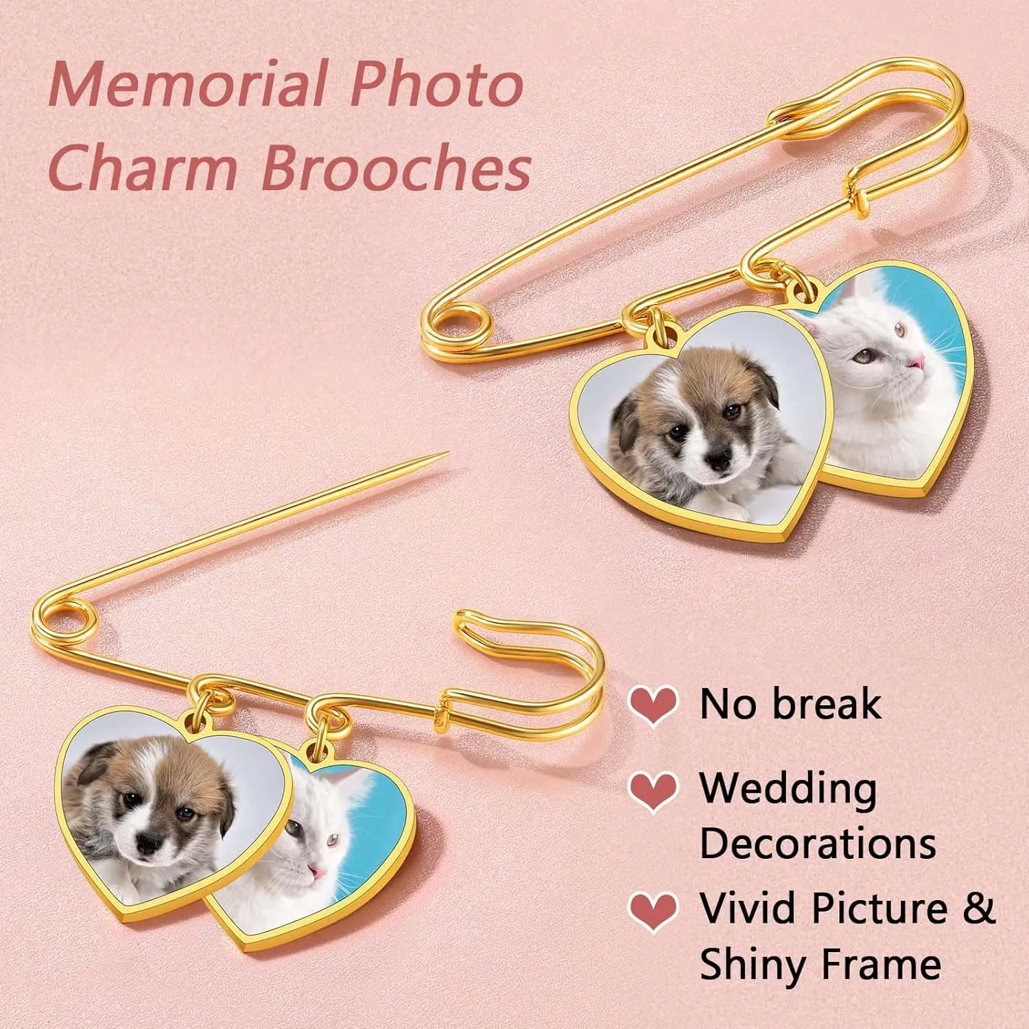 FindChic Personalized 1/2/3/4 Wedding Boutonniere Photo Charms Bouquet Pins Stainless Steel/18K Gold Plated Memorial Customized Heart/Round/Oval Picture Frames Brooch Decoration Accessories   Gift Box
