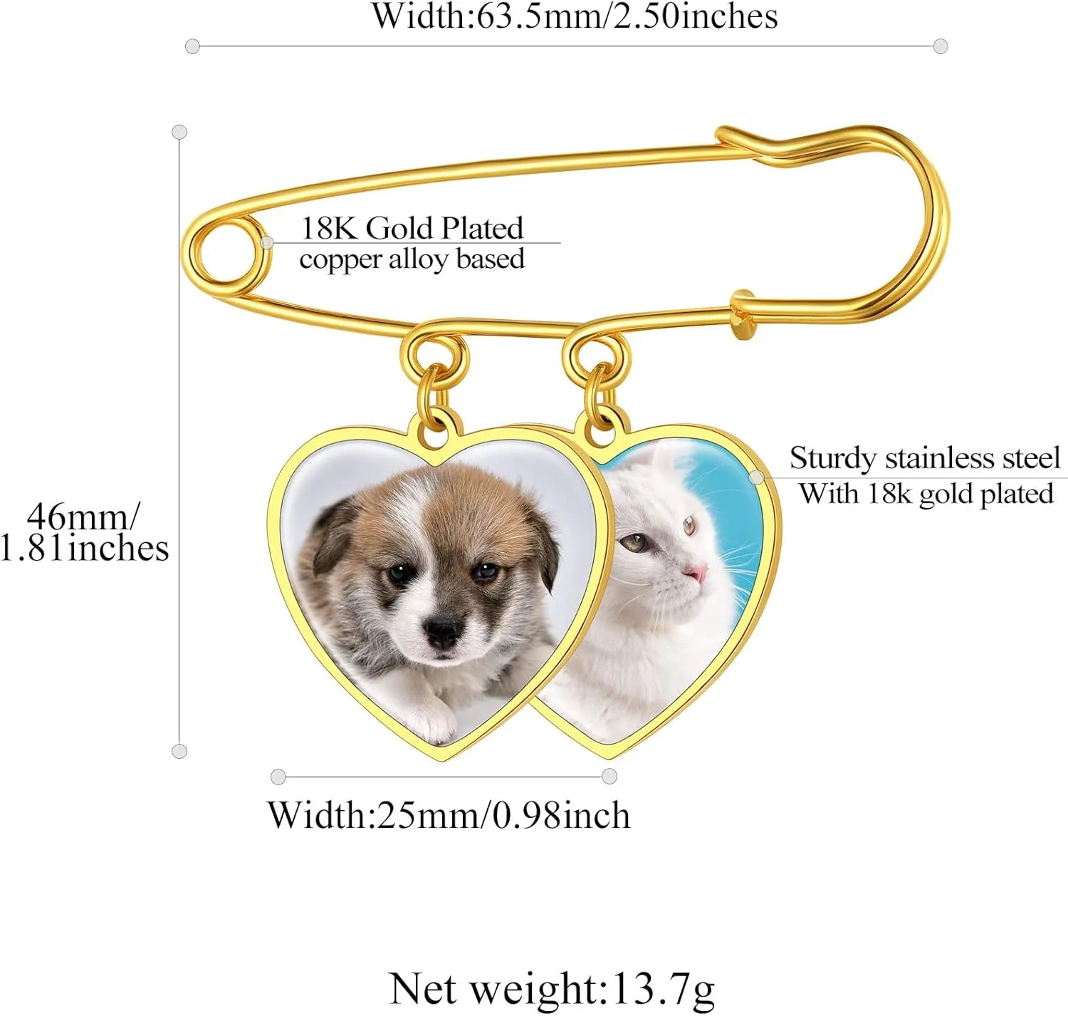 FindChic Personalized 1/2/3/4 Wedding Boutonniere Photo Charms Bouquet Pins Stainless Steel/18K Gold Plated Memorial Customized Heart/Round/Oval Picture Frames Brooch Decoration Accessories   Gift Box