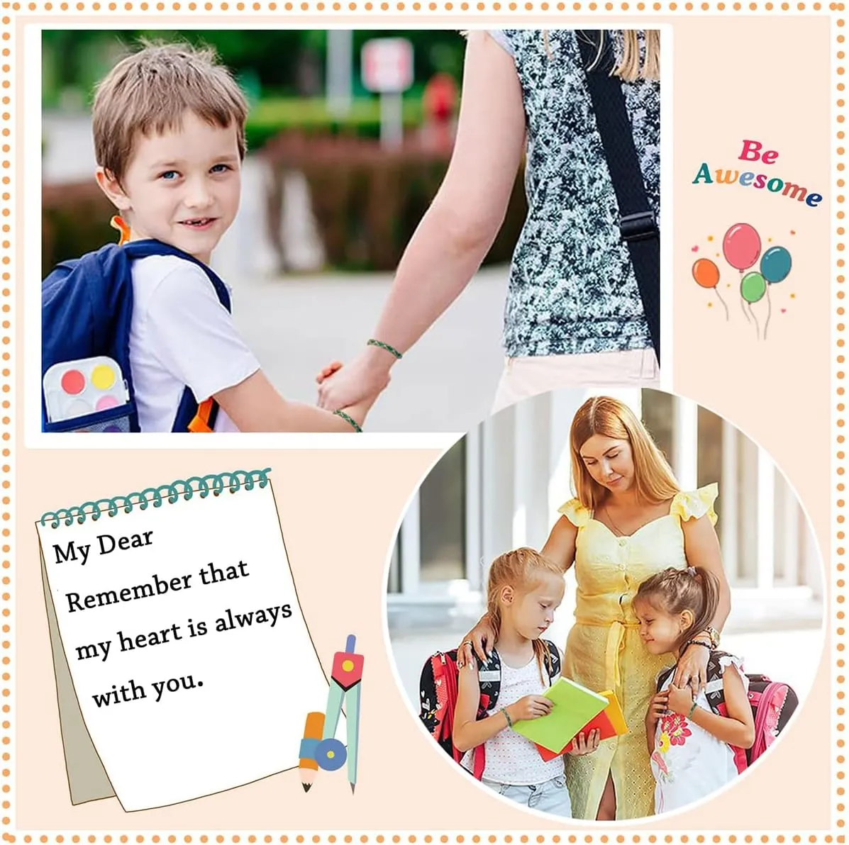 First Day Of School Bracelet, Matching Mommy And Me Mother Son Daughter Paracord Back To School Bracelets Wish Gift for Mom Boys Dad Girls Jewelry