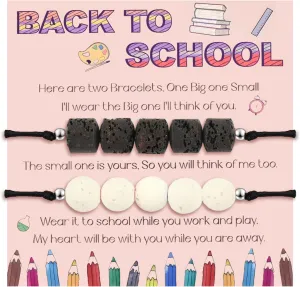 First Day of School Gift for Mama and Mini,Mommy and Me,Back to School Bracelets Lava Rock Natural Stone Beads Strand Bracelet for Teacher,Anniversary Birthday Christmas Gifts