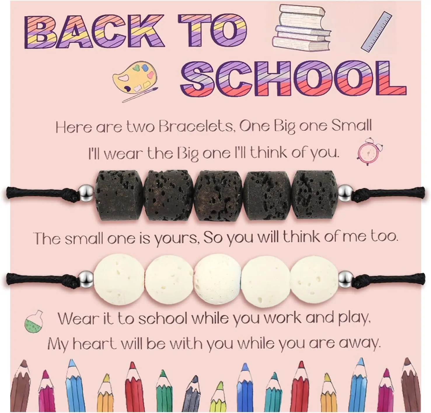 First Day of School Gift for Mama and Mini,Mommy and Me,Back to School Bracelets Lava Rock Natural Stone Beads Strand Bracelet for Teacher,Anniversary Birthday Christmas Gifts