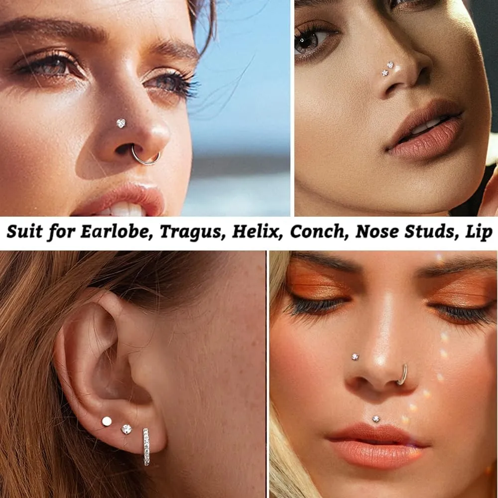 Flat Back Gold Nose Rings 18G 20G Surgical Steel Nose Rings Hoops Threadless Nose Studs Flat Back Earrings Push in Helix Tragus Nose Piercing Jewelry For Women Men
