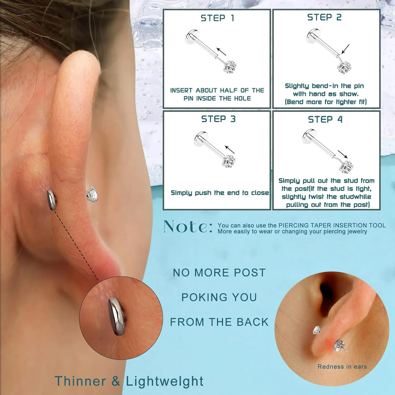 Flat Back Gold Nose Rings 18G 20G Surgical Steel Nose Rings Hoops Threadless Nose Studs Flat Back Earrings Push in Helix Tragus Nose Piercing Jewelry For Women Men