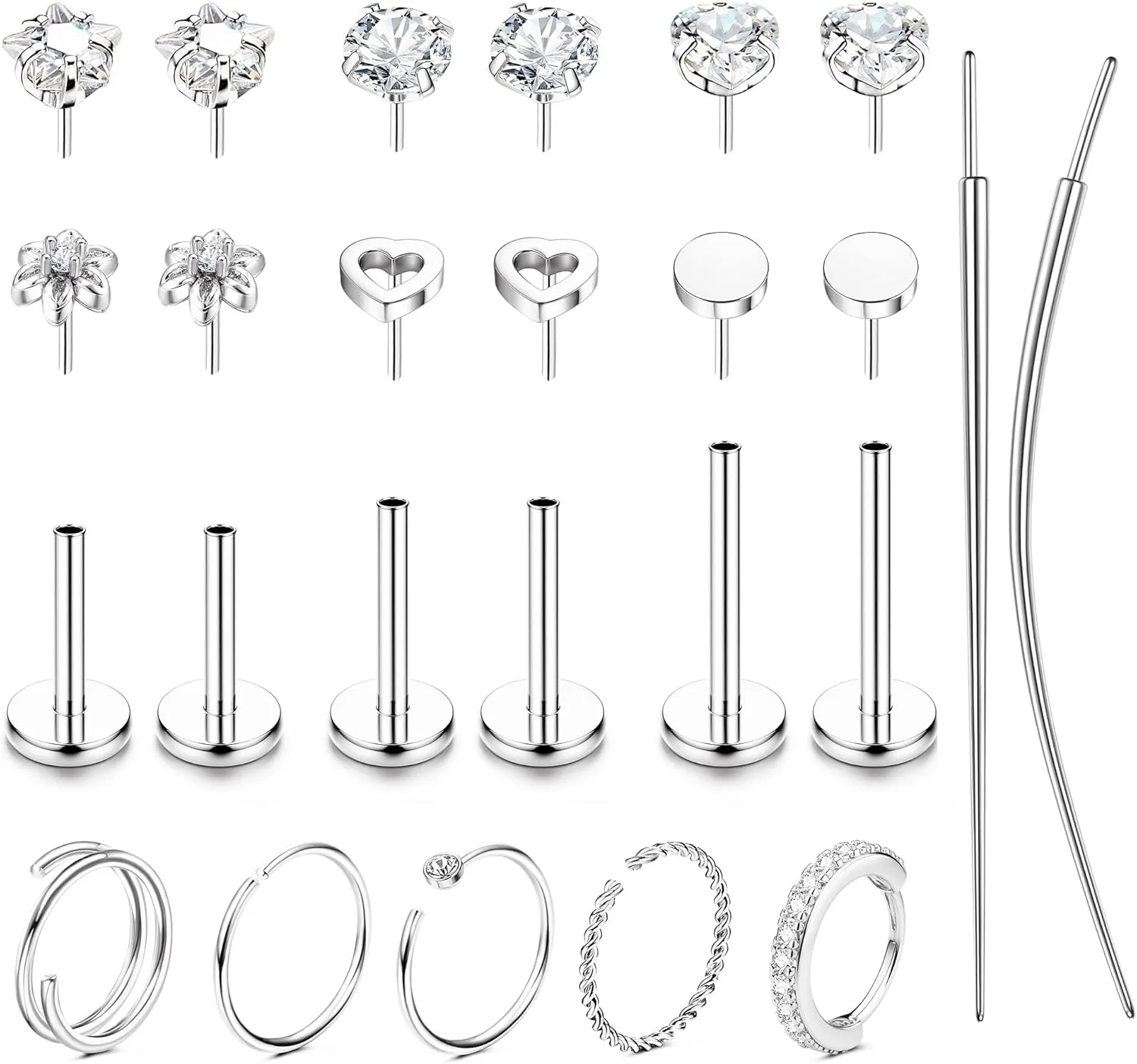 Flat Back Gold Nose Rings 18G 20G Surgical Steel Nose Rings Hoops Threadless Nose Studs Flat Back Earrings Push in Helix Tragus Nose Piercing Jewelry For Women Men