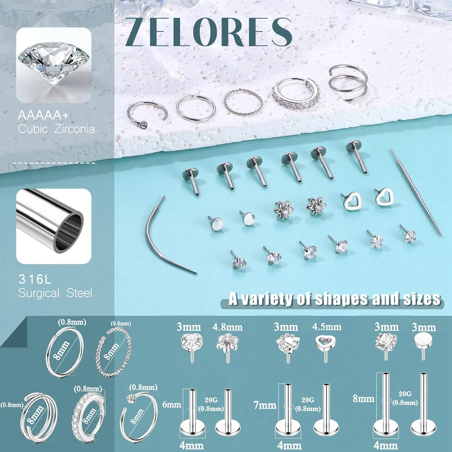 Flat Back Gold Nose Rings 18G 20G Surgical Steel Nose Rings Hoops Threadless Nose Studs Flat Back Earrings Push in Helix Tragus Nose Piercing Jewelry For Women Men