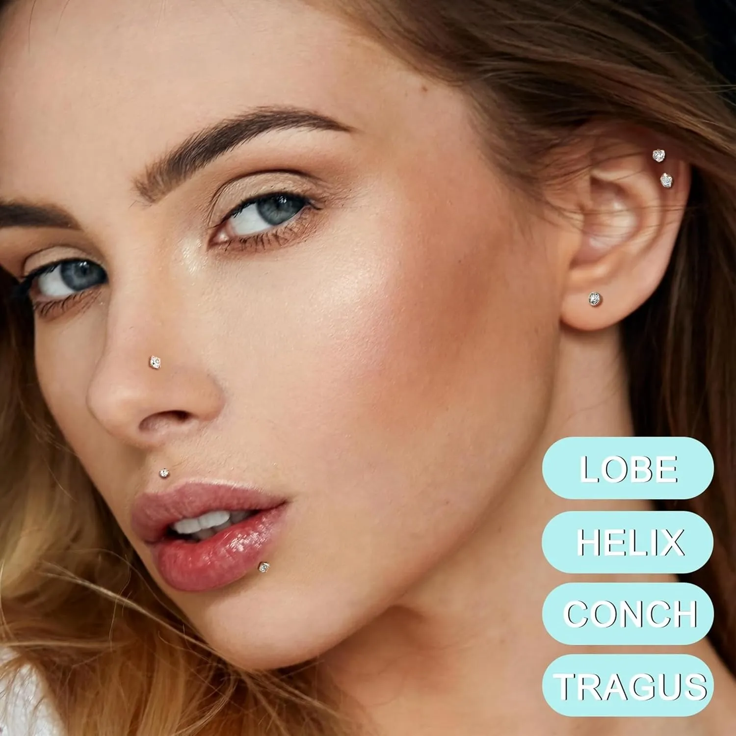 Flat Back Gold Nose Rings 18G 20G Surgical Steel Nose Rings Hoops Threadless Nose Studs Flat Back Earrings Push in Helix Tragus Nose Piercing Jewelry For Women Men