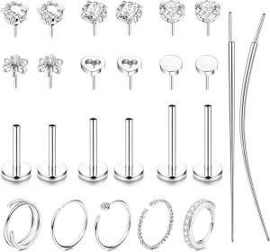 Flat Back Gold Nose Rings 18G 20G Surgical Steel Nose Rings Hoops Threadless Nose Studs Flat Back Earrings Push in Helix Tragus Nose Piercing Jewelry For Women Men