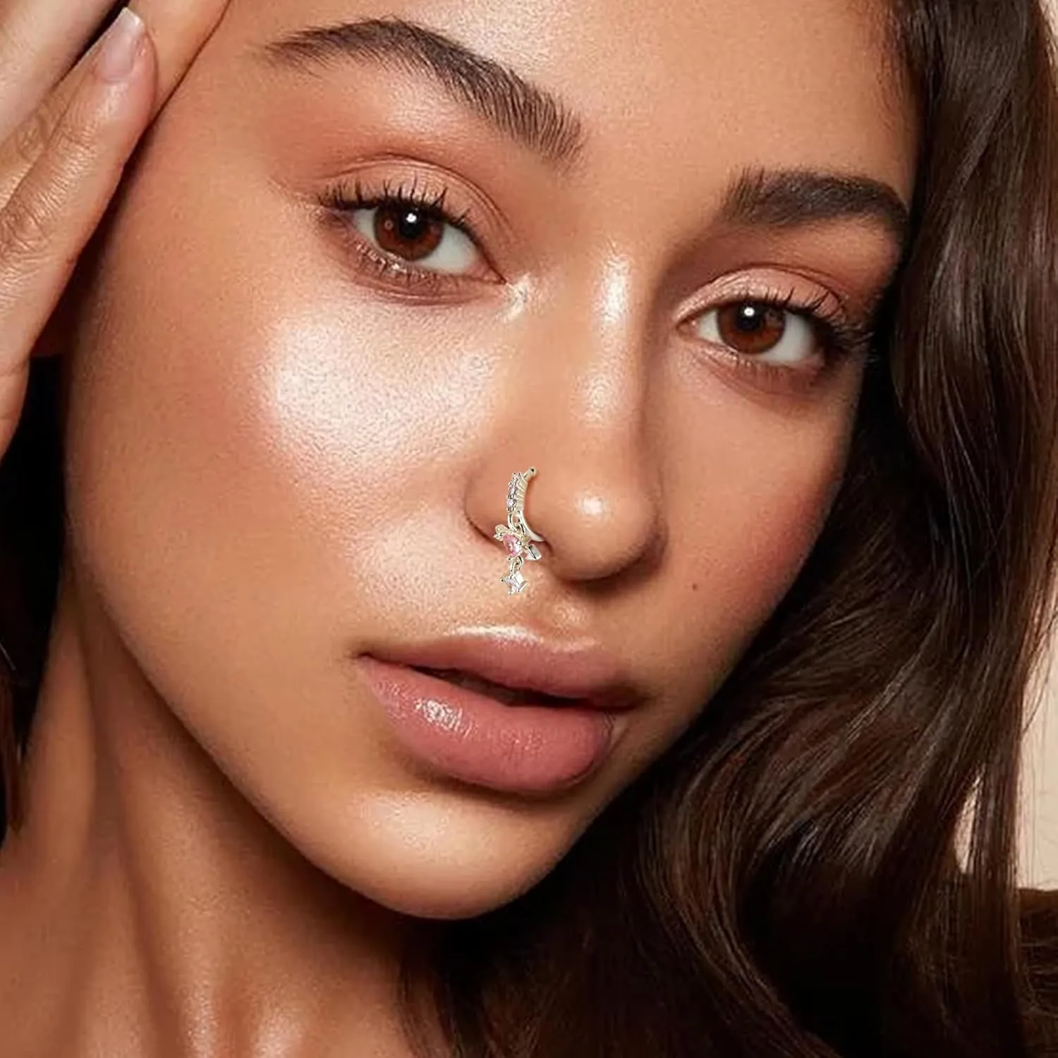 Florideco Nose Cuff Fake Nose Ring Hoop Clip on Nose Ring CZ Dangle Fake Nose Ring Cartilage Tragus Ring Nose Cuff Non Piercing for Women Men