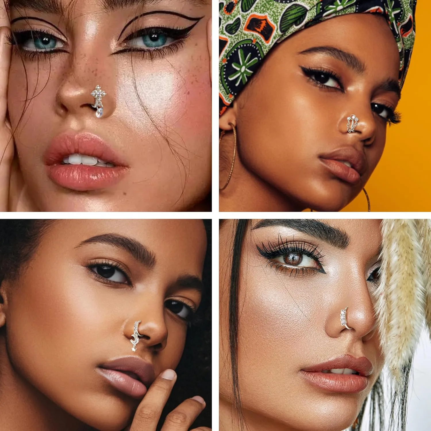 Florideco Nose Cuff Fake Nose Ring Hoop Clip on Nose Ring CZ Dangle Fake Nose Ring Cartilage Tragus Ring Nose Cuff Non Piercing for Women Men