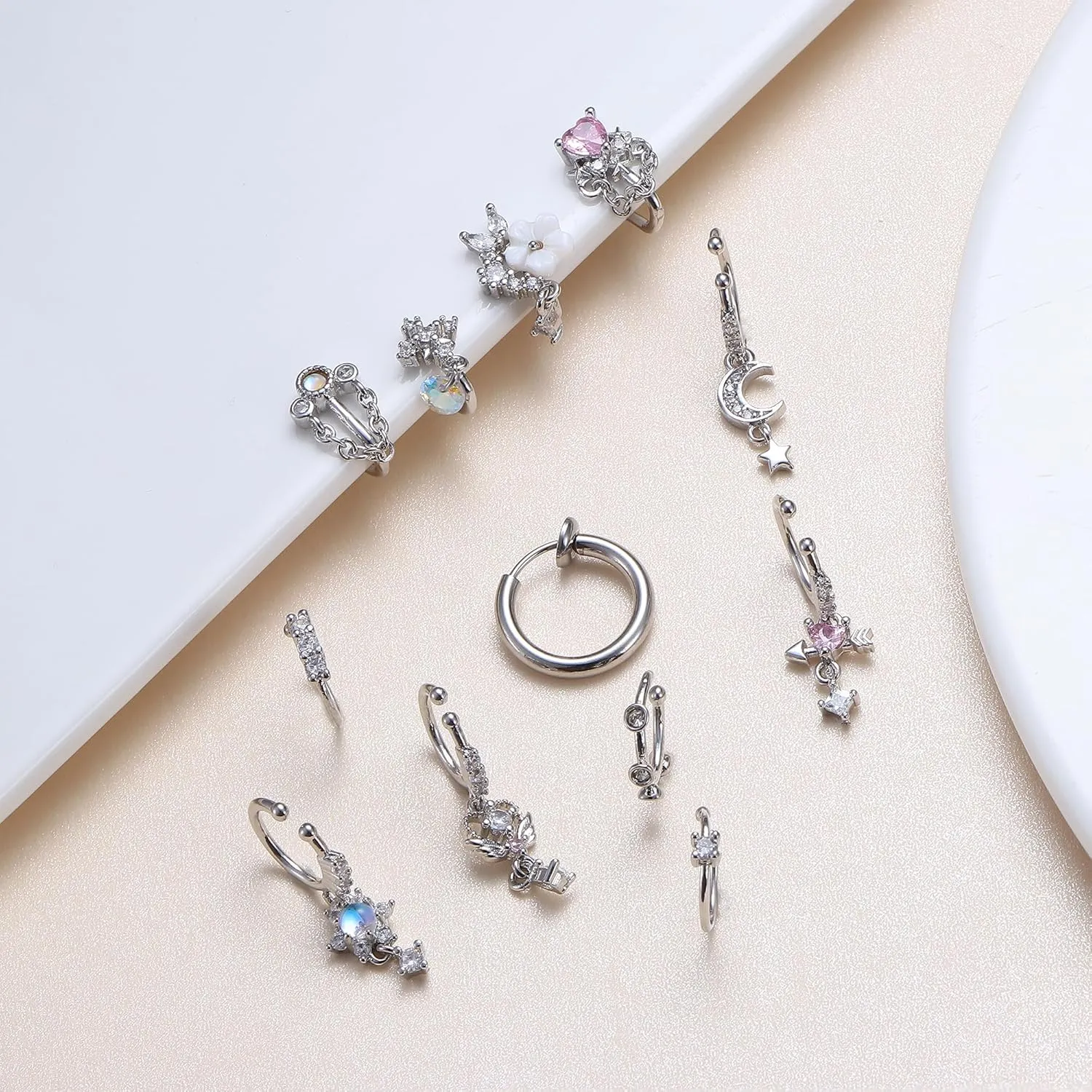 Florideco Nose Cuff Fake Nose Ring Hoop Clip on Nose Ring CZ Dangle Fake Nose Ring Cartilage Tragus Ring Nose Cuff Non Piercing for Women Men