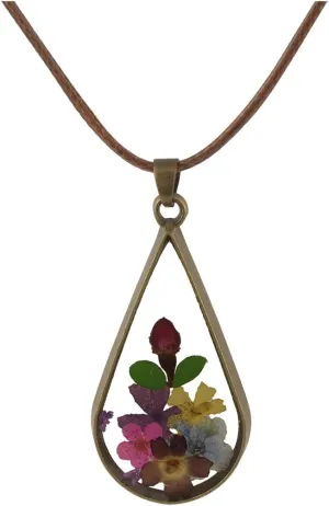 FM FM42 Multicolor Pressed Flower Teardrop Pendant Necklace