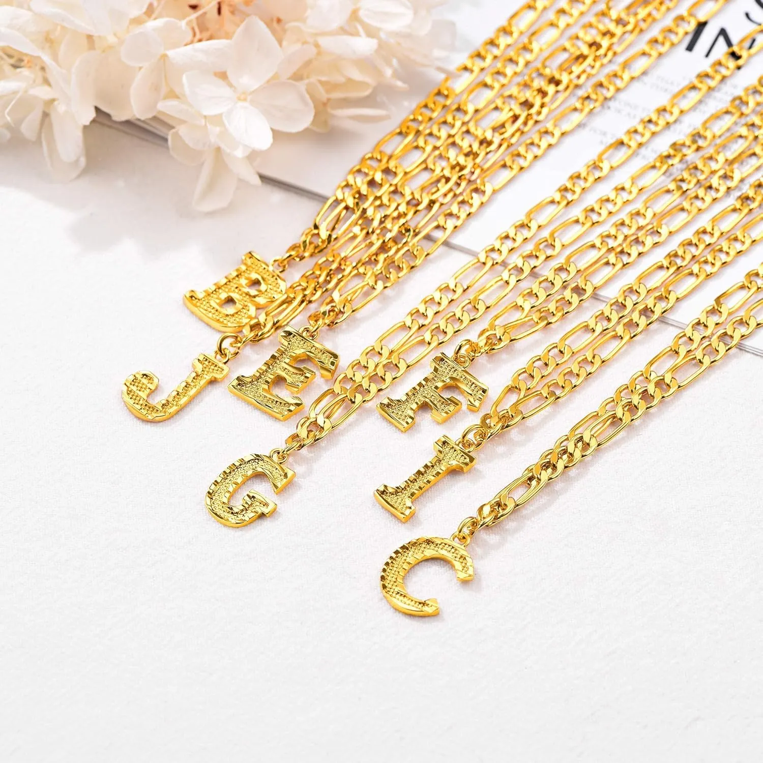 FOCALOOK Gold Initial Letter Necklaces for Women Men 14K Gold Plated Capital A-Z Initial Letter Chain 16 Inch