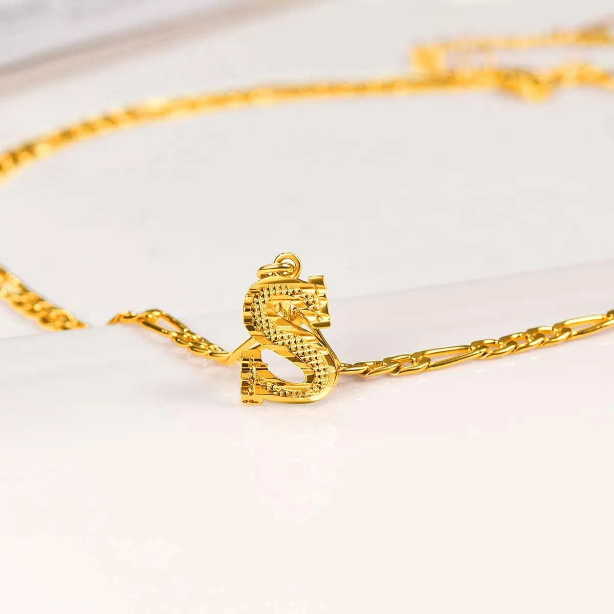 FOCALOOK Gold Initial Letter Necklaces for Women Men 14K Gold Plated Capital A-Z Initial Letter Chain 16 Inch