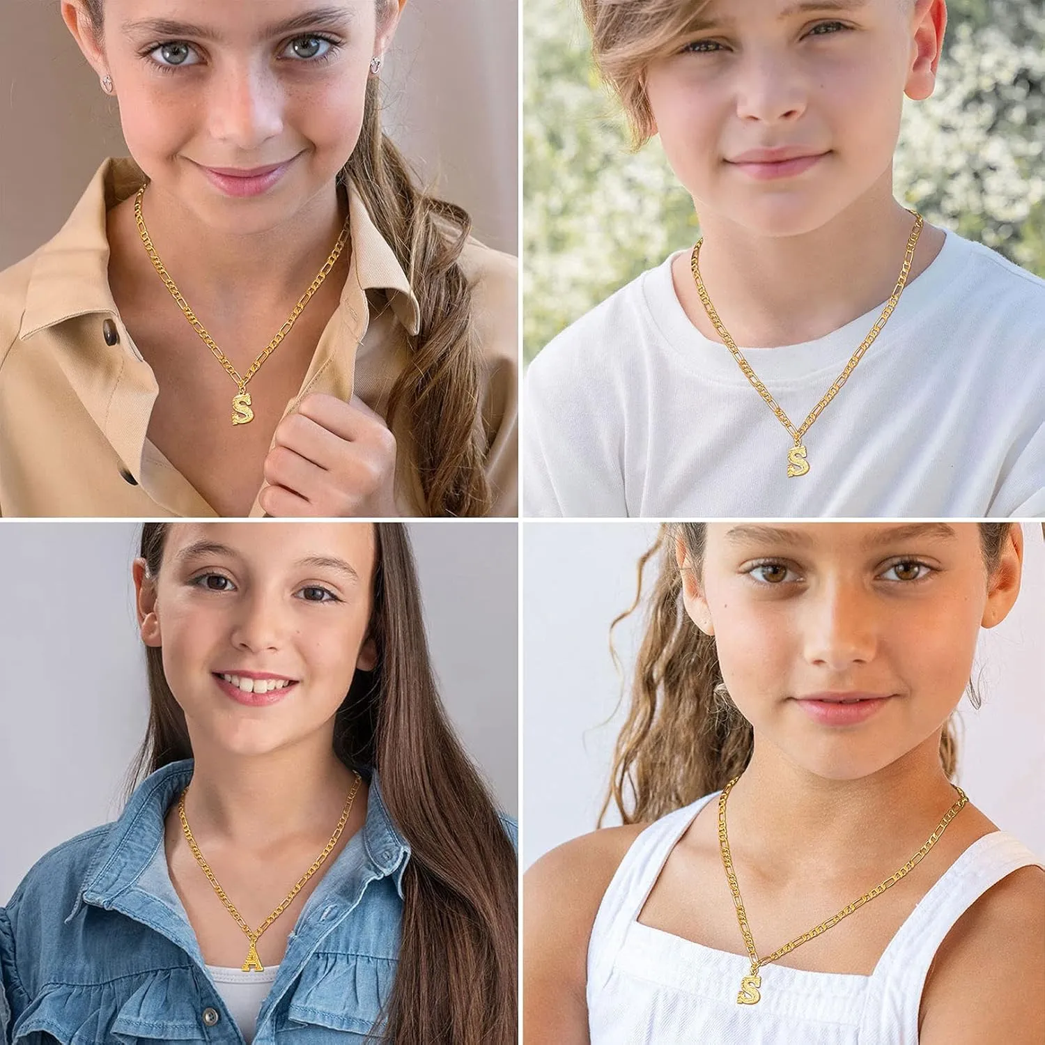 FOCALOOK Gold Initial Letter Necklaces for Women Men 14K Gold Plated Capital A-Z Initial Letter Chain 16 Inch