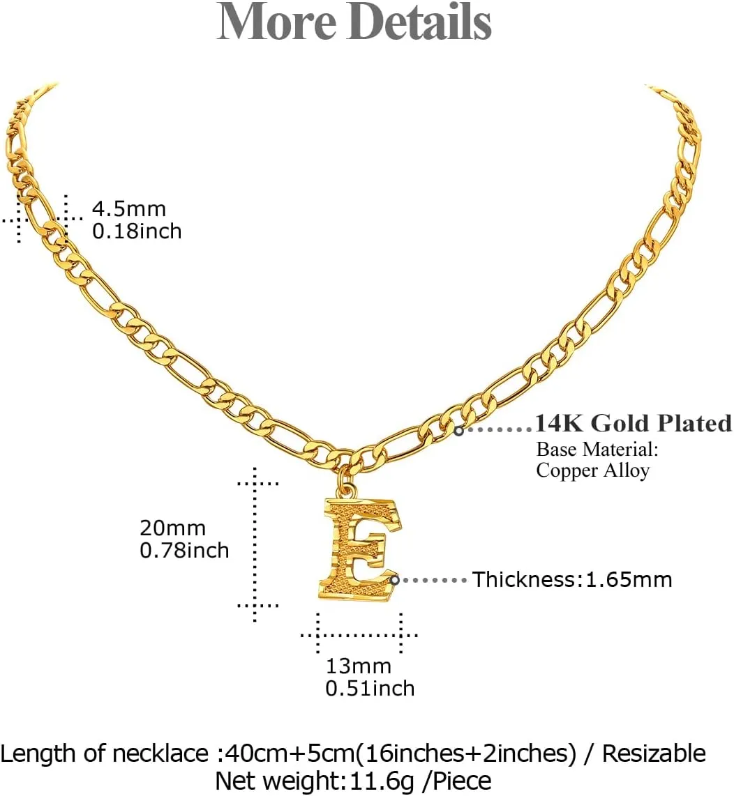 FOCALOOK Gold Initial Letter Necklaces for Women Men 14K Gold Plated Capital A-Z Initial Letter Chain 16 Inch