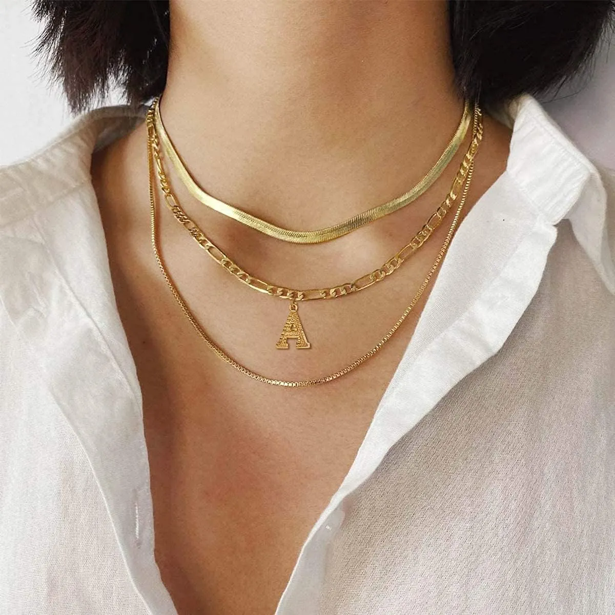 FOCALOOK Gold Initial Letter Necklaces for Women Men 14K Gold Plated Capital A-Z Initial Letter Chain 16 Inch