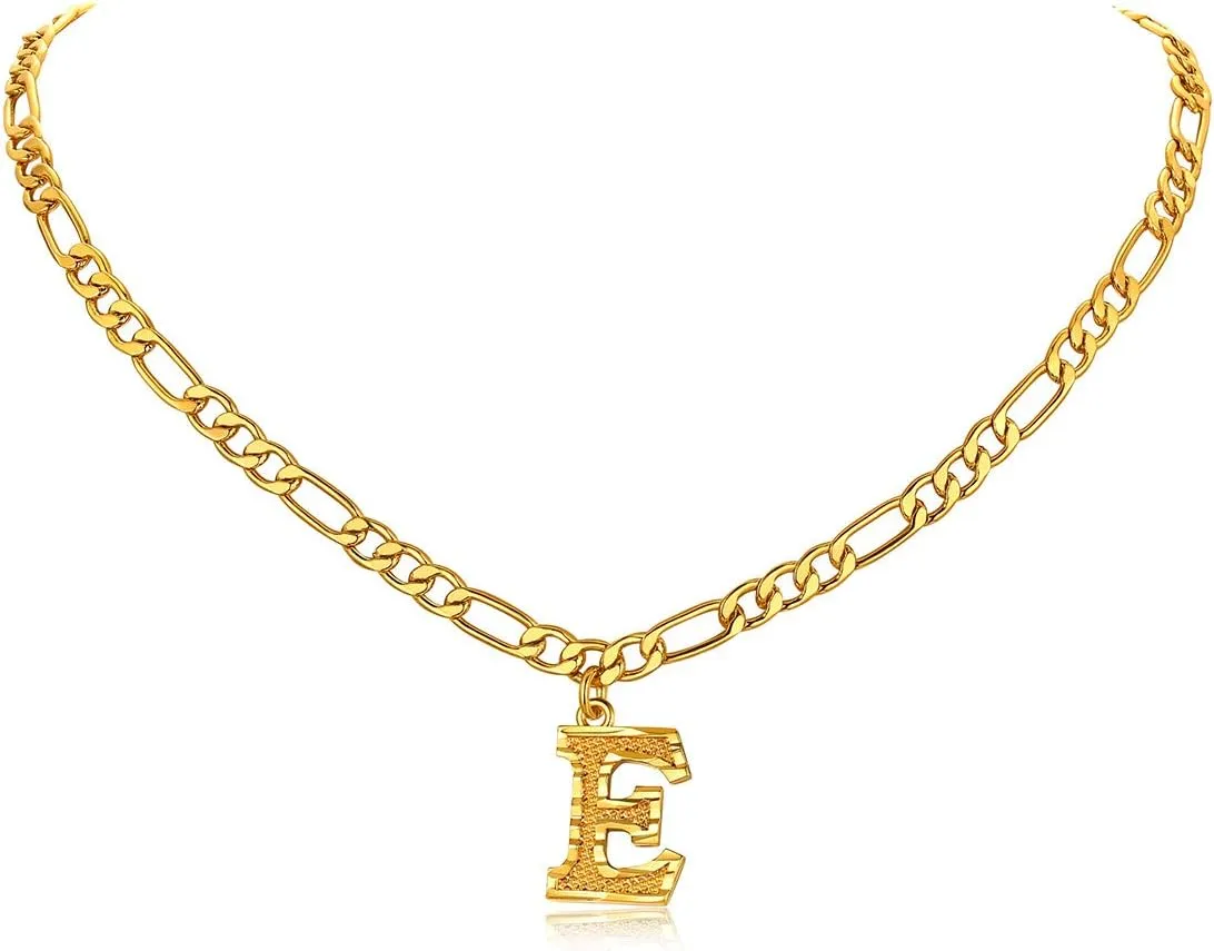 FOCALOOK Gold Initial Letter Necklaces for Women Men 14K Gold Plated Capital A-Z Initial Letter Chain 16 Inch