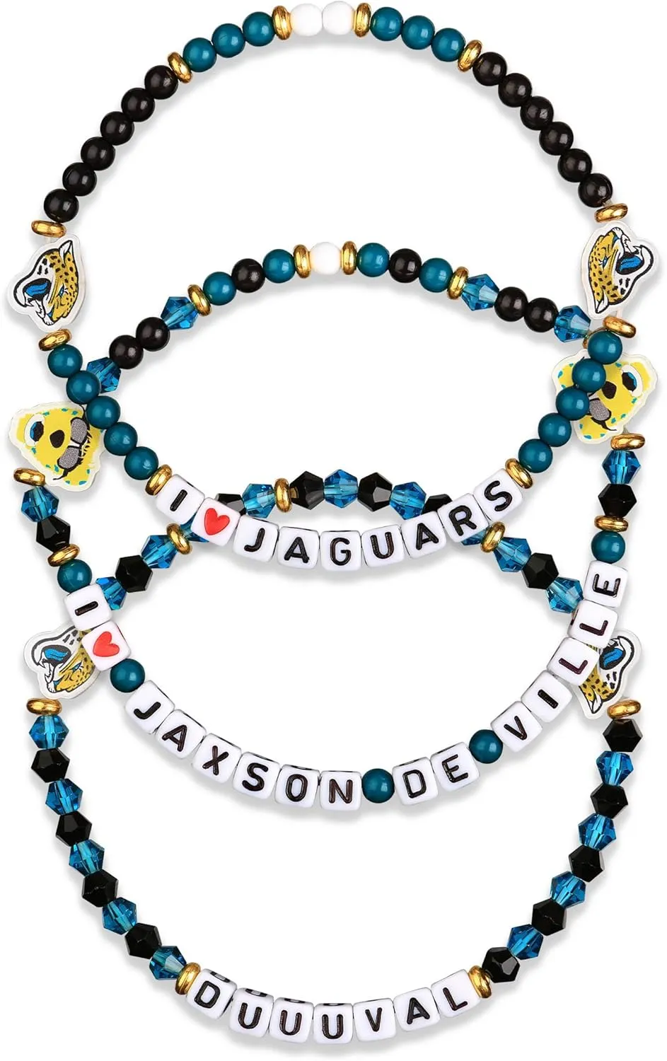 FOCO Jacksonville Jaguars NFL 3 Pack Team Friendship Bracelet, Gems, One Size