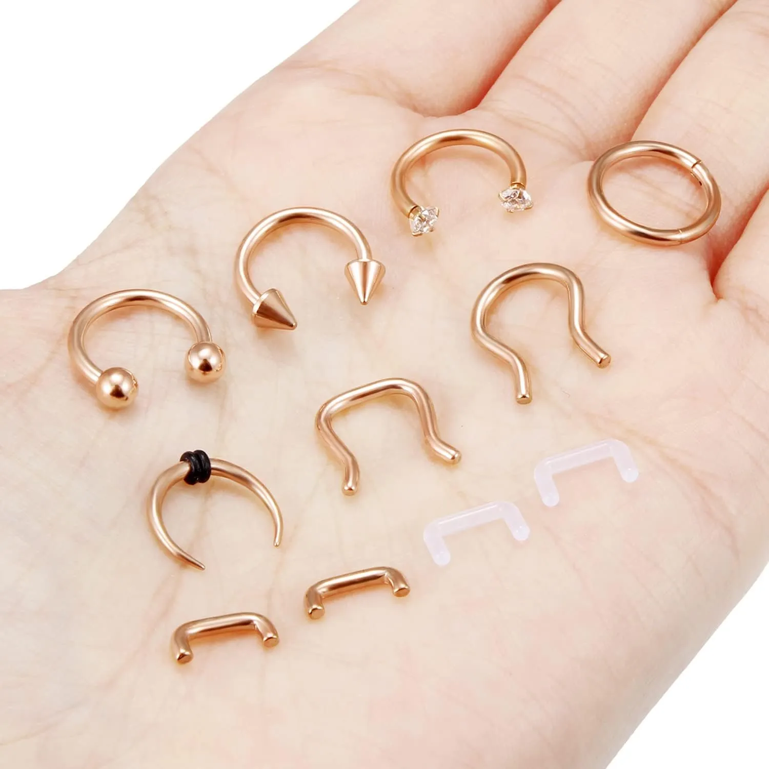 Ftovosyo 11Pcs 14G Septum Jewelry Surgical Steel Nose Septum Rings Piercing Jewelry Retainer Horseshoe Vertical Labret Lip Hoop Ring for Women Men 10mm 3/8 Inch