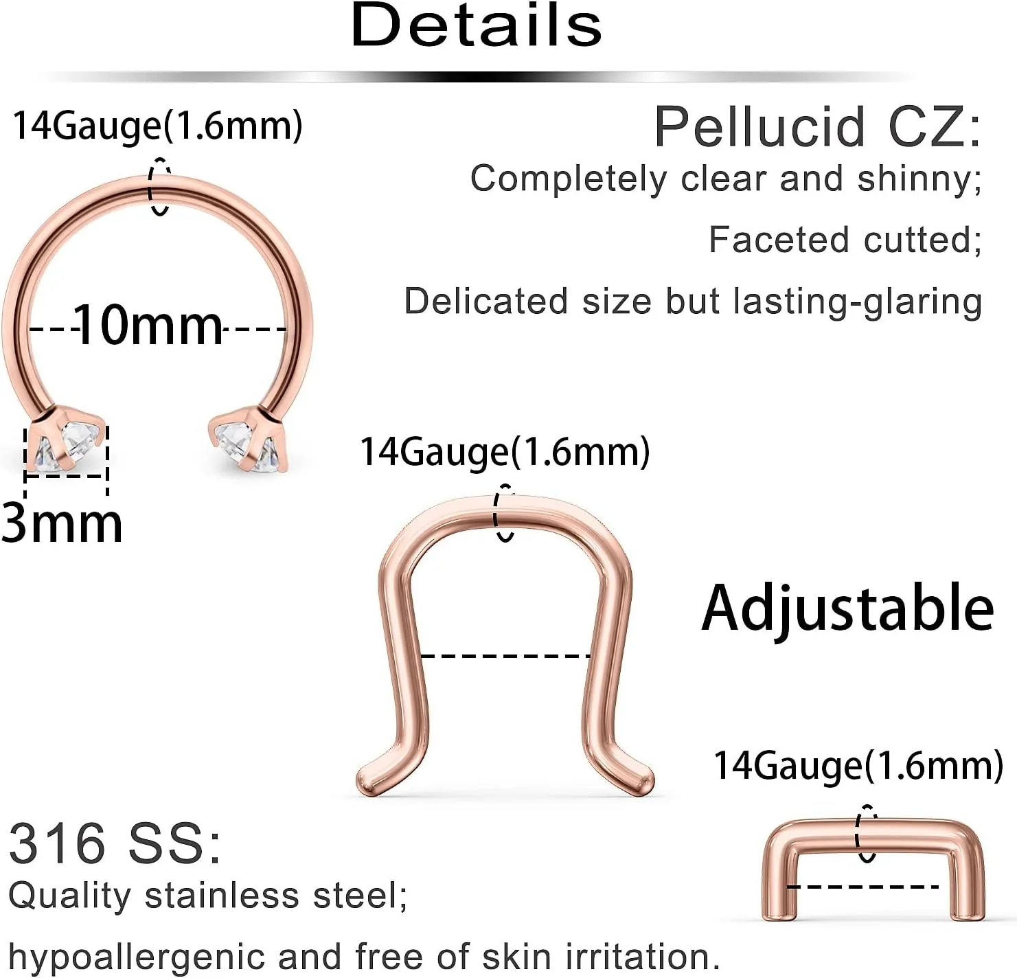 Ftovosyo 11Pcs 14G Septum Jewelry Surgical Steel Nose Septum Rings Piercing Jewelry Retainer Horseshoe Vertical Labret Lip Hoop Ring for Women Men 10mm 3/8 Inch