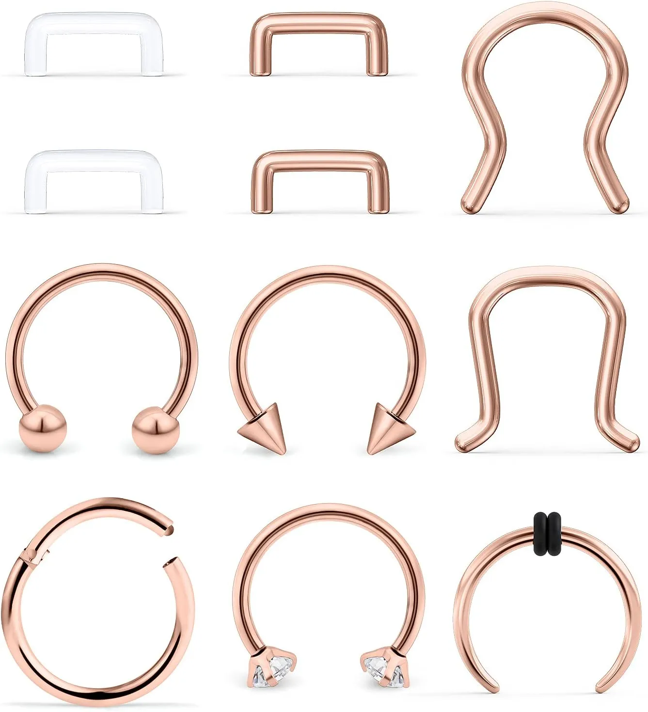 Ftovosyo 11Pcs 14G Septum Jewelry Surgical Steel Nose Septum Rings Piercing Jewelry Retainer Horseshoe Vertical Labret Lip Hoop Ring for Women Men 10mm 3/8 Inch