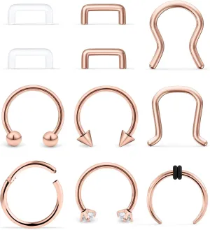 Ftovosyo 11Pcs 14G Septum Jewelry Surgical Steel Nose Septum Rings Piercing Jewelry Retainer Horseshoe Vertical Labret Lip Hoop Ring for Women Men 10mm 3/8 Inch