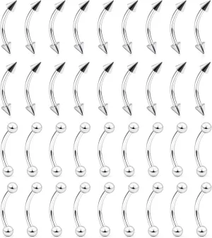 Ftovosyo 36Pcs 20G Stainless Steel Eyebrow Ring Bar Length 6-12mm Curved Barbells Nipple Rings Helix Cartilage Tragus Earring Body Piercing Jewelry for Women Men