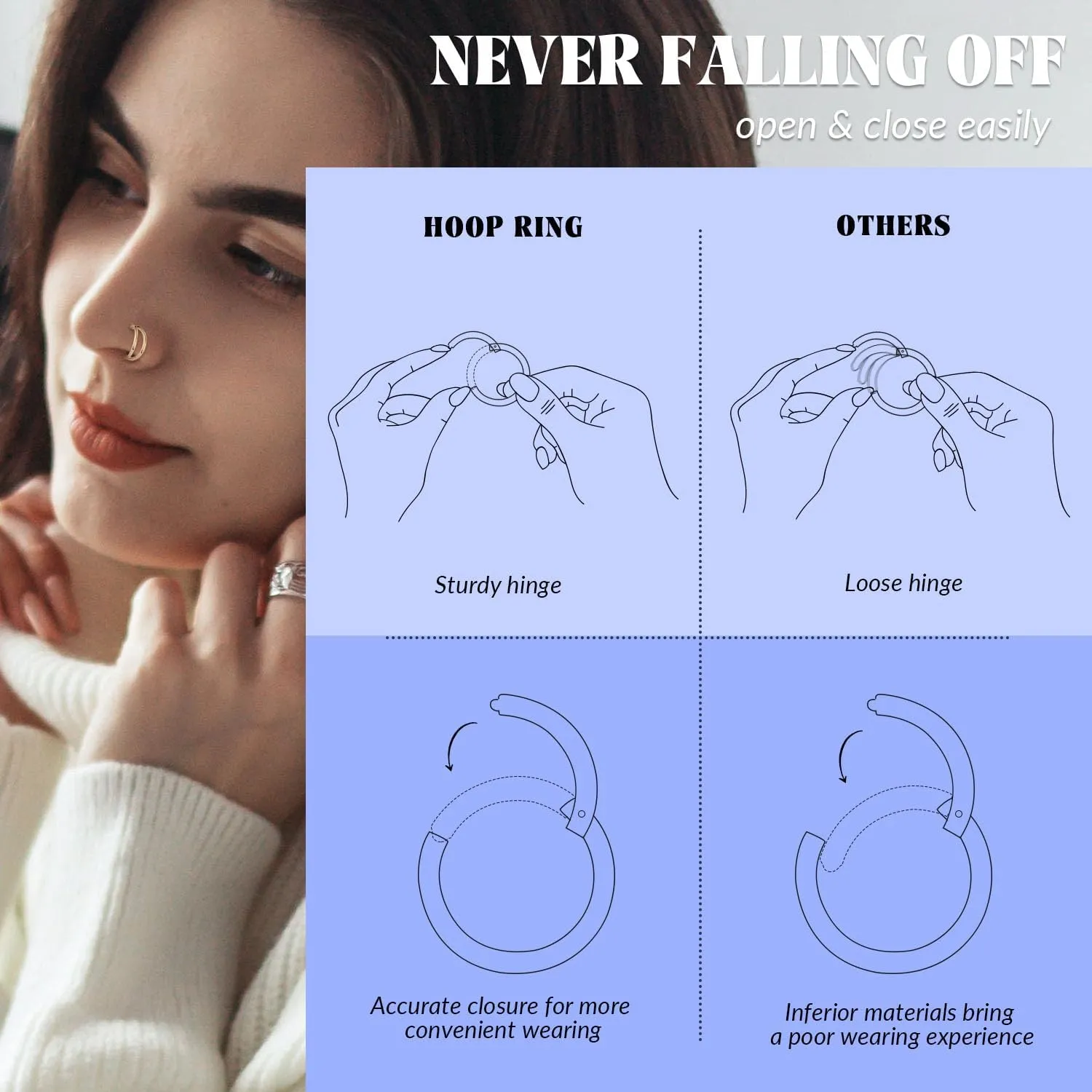 FUNLMO 3Pcs Nose Rings Double Hoop Nose Ring Conch Daith Tragus Helix Rook Piercing Jewelry Surgical Steel Cartilage Earring Conch Hoop Earring Septum Jewelry Lip Ring
