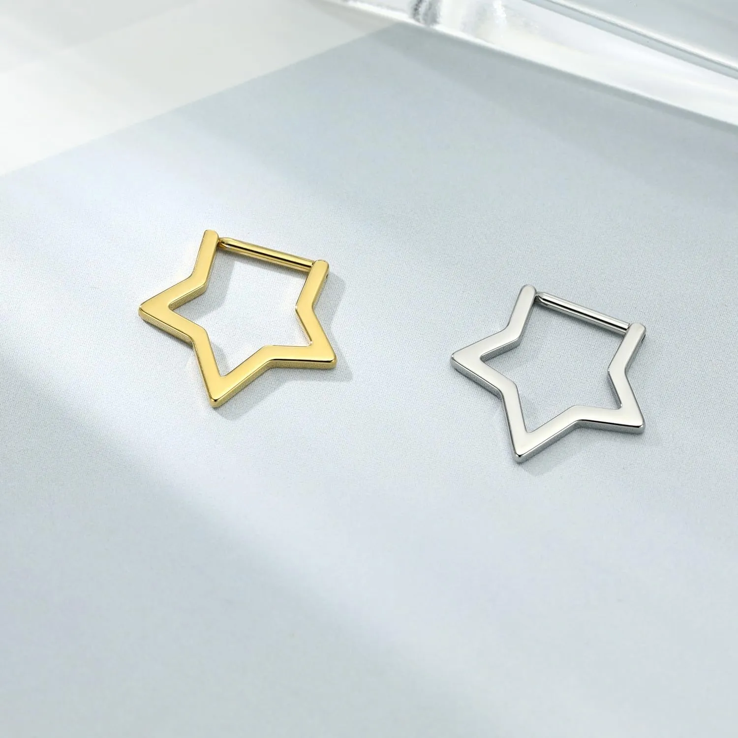 FUNLMO Star Septum Jewelry Daith Piercing Jewelry Nose Ring Huggie Earring Cartilage Earring Tragus Helix Rook Conch Piercing Jewelry 316L Surgical Steel