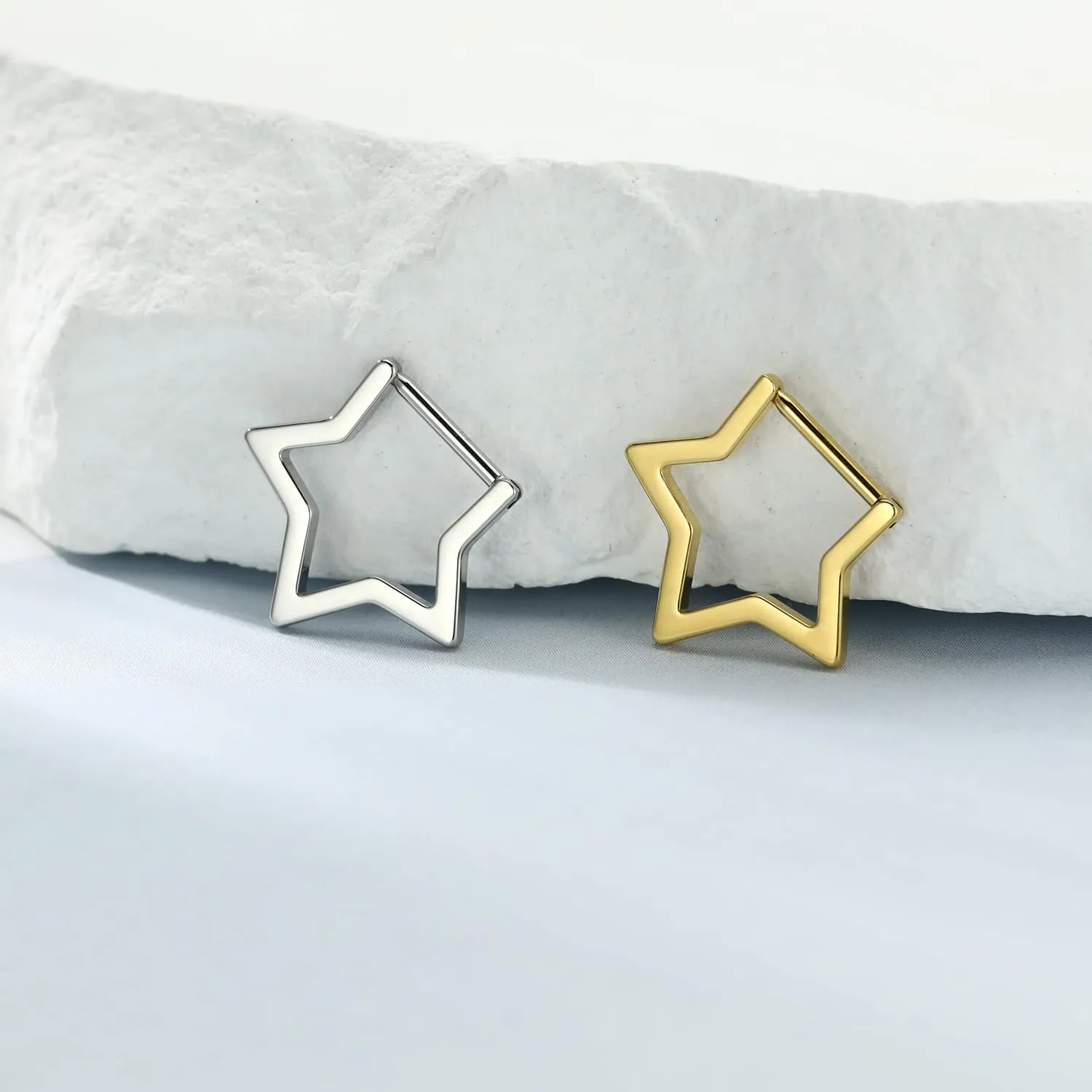 FUNLMO Star Septum Jewelry Daith Piercing Jewelry Nose Ring Huggie Earring Cartilage Earring Tragus Helix Rook Conch Piercing Jewelry 316L Surgical Steel