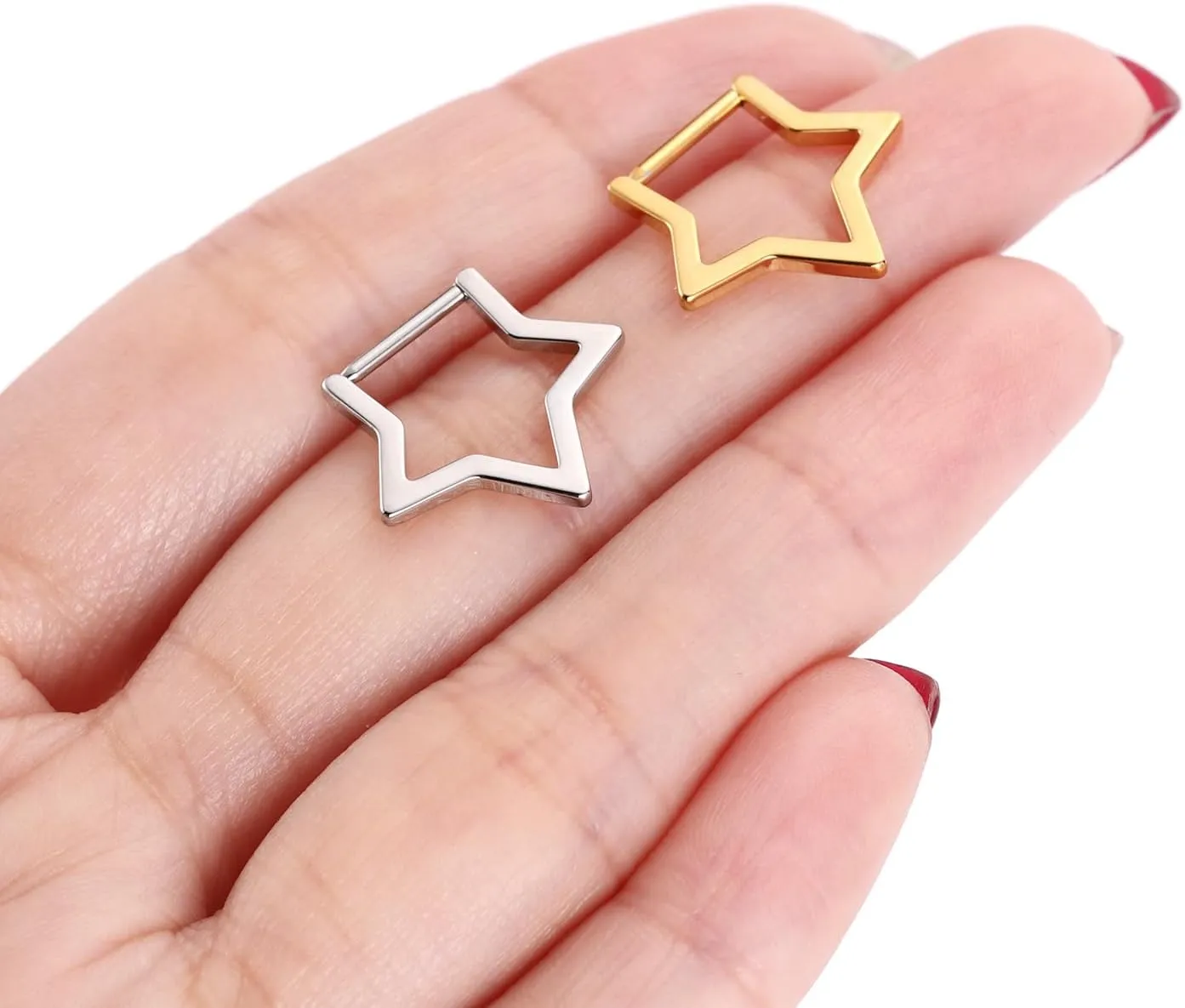 FUNLMO Star Septum Jewelry Daith Piercing Jewelry Nose Ring Huggie Earring Cartilage Earring Tragus Helix Rook Conch Piercing Jewelry 316L Surgical Steel