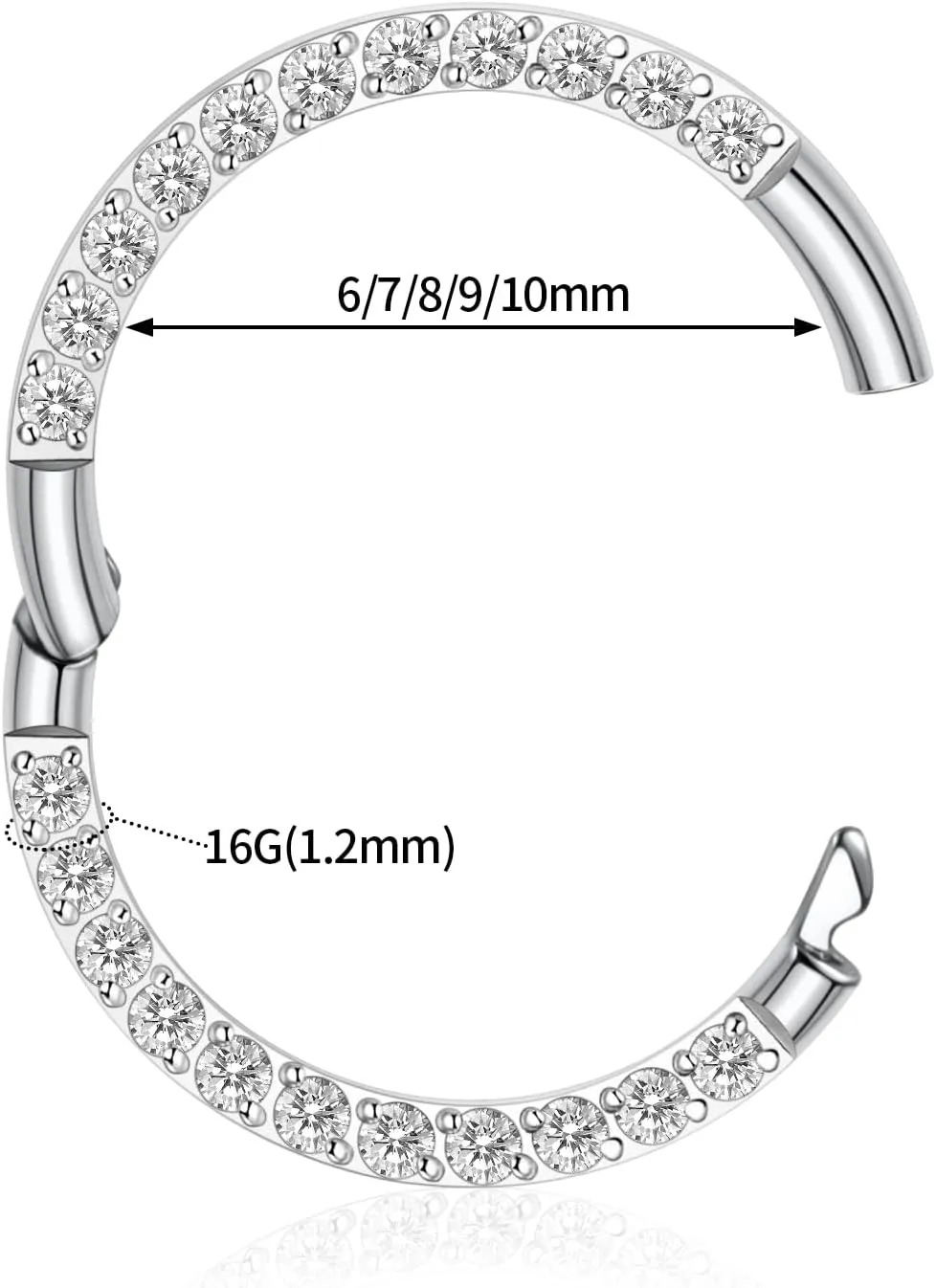 FUNLMO Titanium Nose Ring Hoop Septum Daith Helix Tragus Rook Cartilage Piercing Jewelry Half Closure Secure Hook Hinge Segment Ring 16G 6mm to 10mm