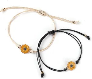 Fuqimanman2020 4 Pcs Summer Surfer Wave Sunflower Bracelets Set Anklet Adjustable Strand Braided String Rope Boho Waterproof Handmade Beach Jewelry for Women