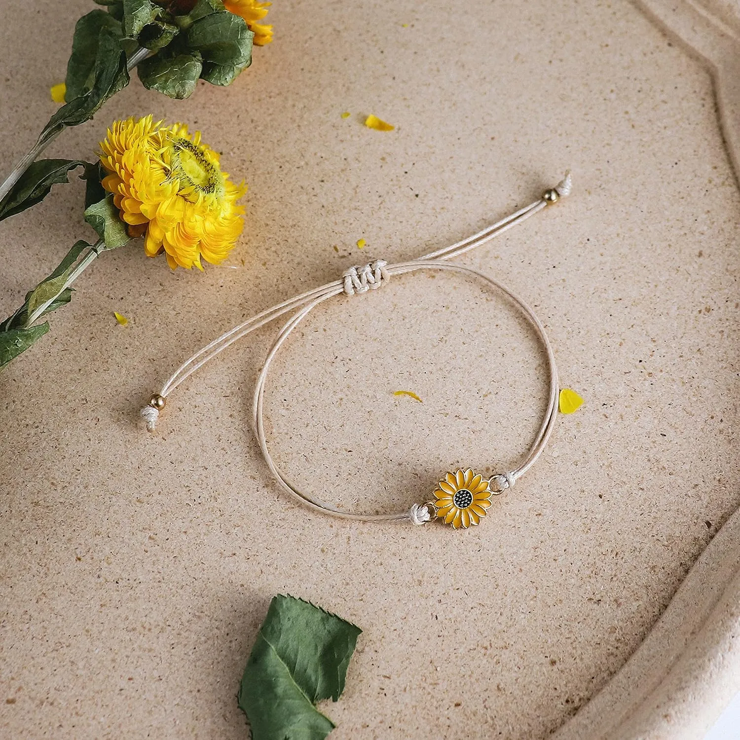 Fuqimanman2020 4 Pcs Summer Surfer Wave Sunflower Bracelets Set Anklet Adjustable Strand Braided String Rope Boho Waterproof Handmade Beach Jewelry for Women