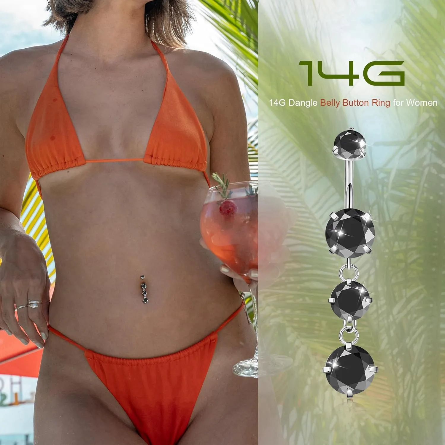 G23 Titanium Dangle Belly Button Rings for Women Dangling Navel Rings CZ Belly Rings Curved Barbell Internally Threaded Belly Piercing Jewelry