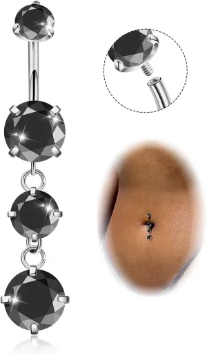 G23 Titanium Dangle Belly Button Rings for Women Dangling Navel Rings CZ Belly Rings Curved Barbell Internally Threaded Belly Piercing Jewelry