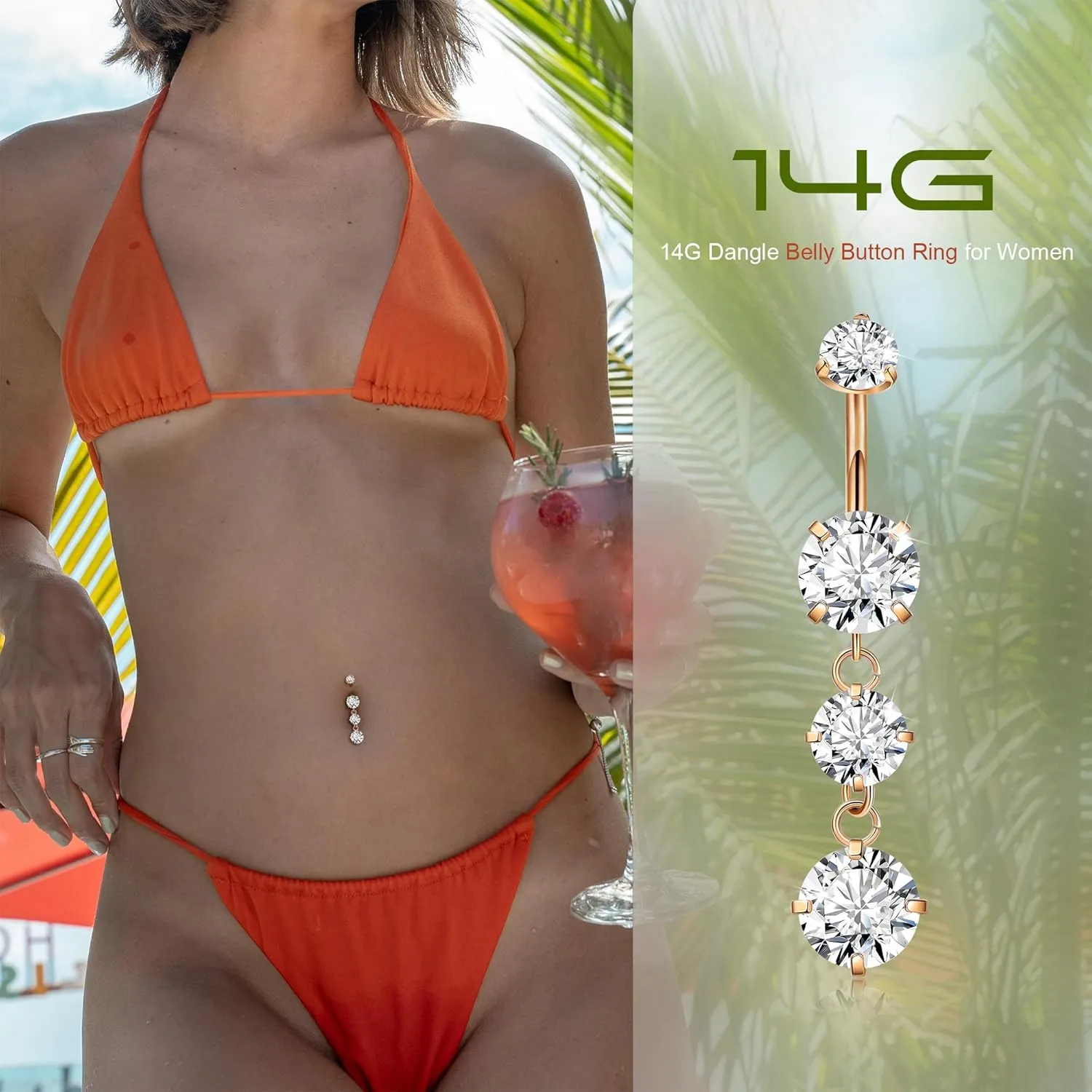 G23 Titanium Dangle Belly Button Rings for Women Dangling Navel Rings CZ Belly Rings Curved Barbell Internally Threaded Belly Piercing Jewelry