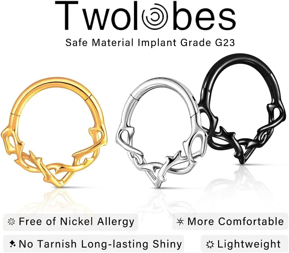 G23 Titanium Septum Ring Hoop,16G ASTM F136 Titanium Nose rings Jewelry Clicker Cartilage Earring Hinged Segment Daith Piercing Black silver gold 1PCS