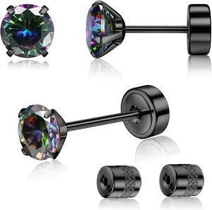 G23 Titanium Threadless Flat Back Earrings-Hypoallergenic 6A Cubic Zirconia Earrings Studs for Men-Trendy 20G Flatback Push Pin Cartilage Earring for Helix Tragus Piercing