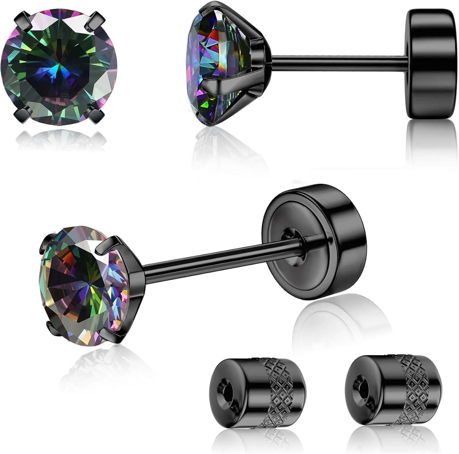 G23 Titanium Threadless Flat Back Earrings-Hypoallergenic 6A Cubic Zirconia Earrings Studs for Men-Trendy 20G Flatback Push Pin Cartilage Earring for Helix Tragus Piercing