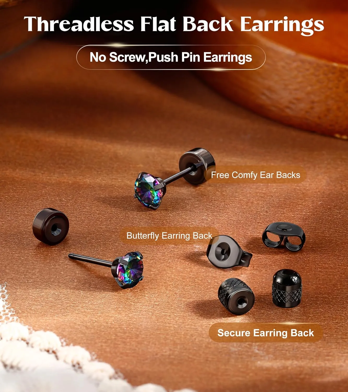 G23 Titanium Threadless Flat Back Earrings-Hypoallergenic 6A Cubic Zirconia Earrings Studs for Men-Trendy 20G Flatback Push Pin Cartilage Earring for Helix Tragus Piercing