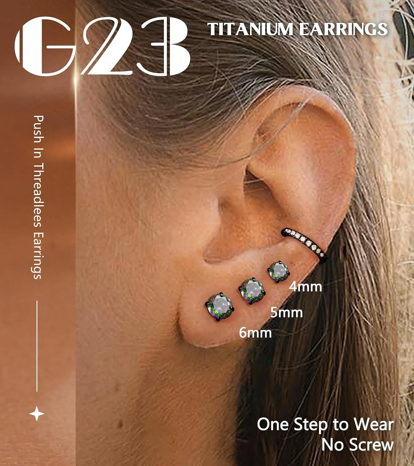 G23 Titanium Threadless Flat Back Earrings-Hypoallergenic 6A Cubic Zirconia Earrings Studs for Men-Trendy 20G Flatback Push Pin Cartilage Earring for Helix Tragus Piercing