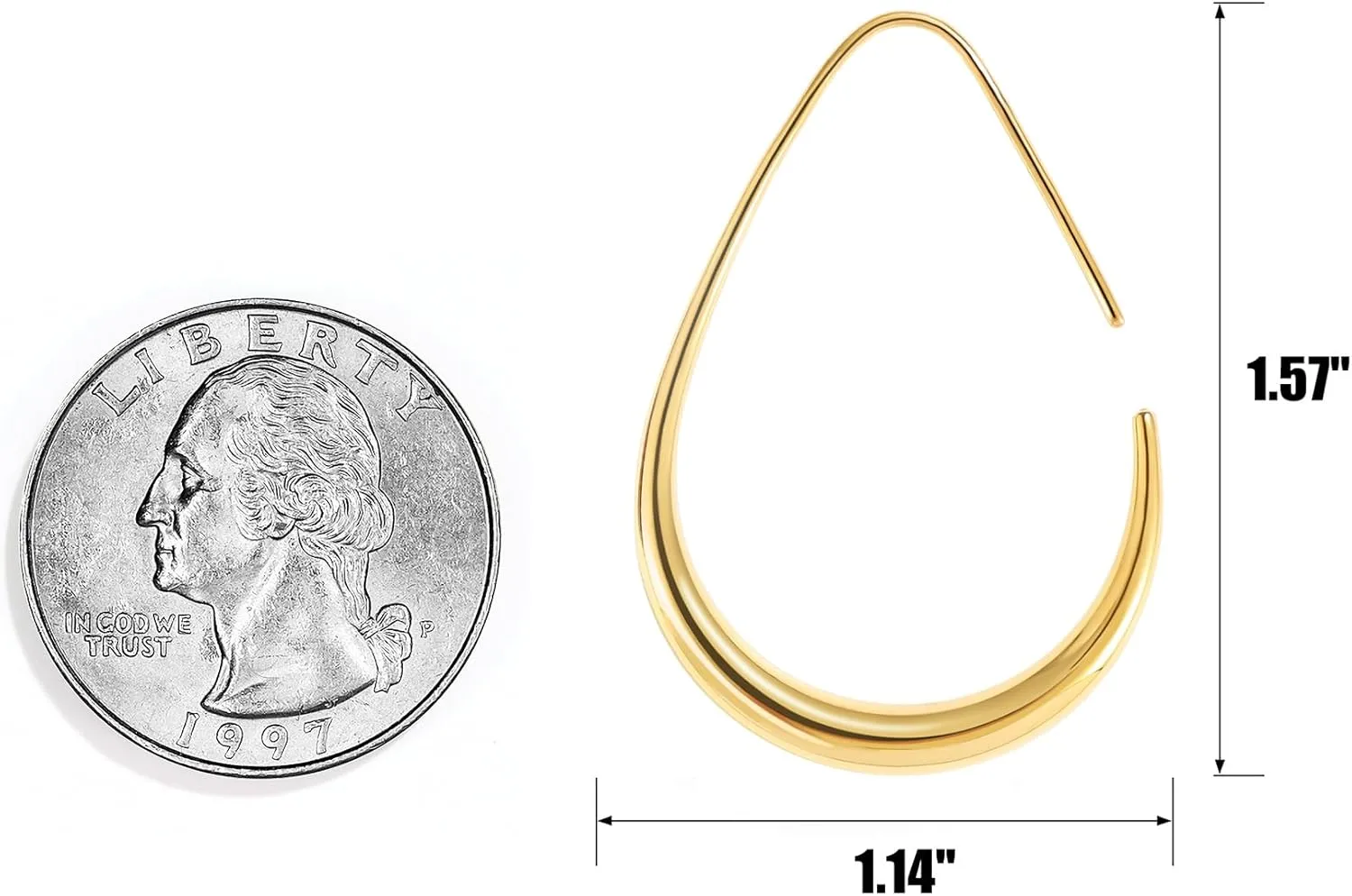 Gacimy Teardrop Hoop Earrings for Women, 14K Gold Plated Oval Pull Through Hoop Earrings for Women, Gold Drop Hoop Earrings for Women