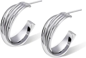 Geometric Silver Hoop Earrings  Modern Open Hoop Earrings with Layered Circle Design, Minimalist Silver Hoop Jewelry for Every Day Wear