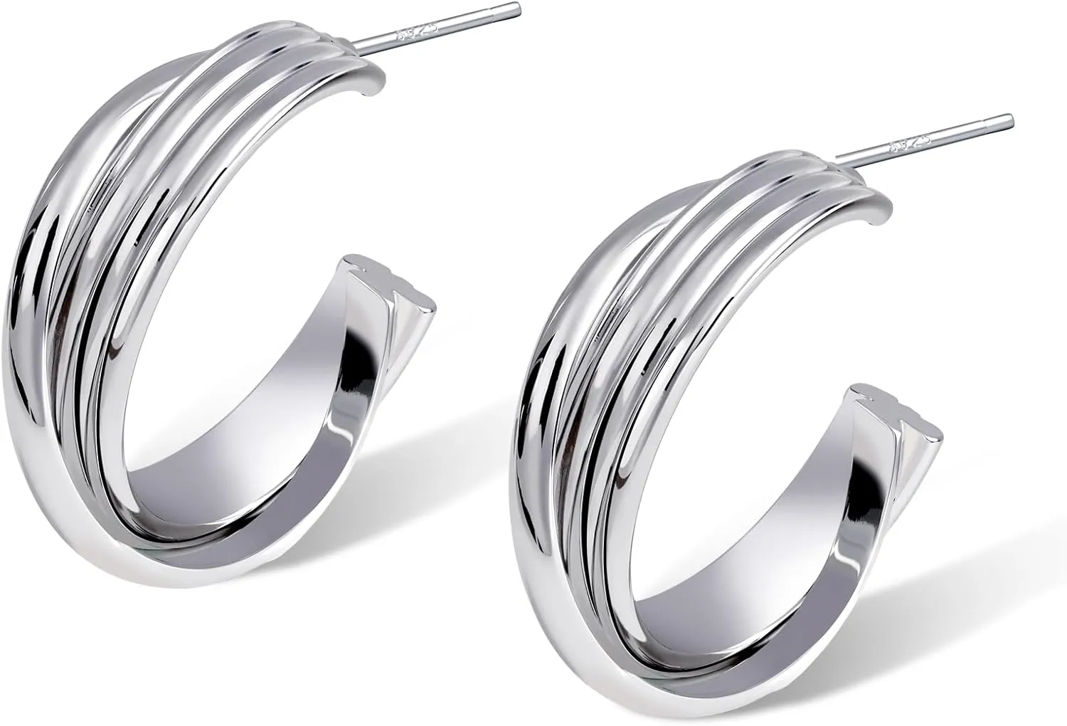 Geometric Silver Hoop Earrings  Modern Open Hoop Earrings with Layered Circle Design, Minimalist Silver Hoop Jewelry for Every Day Wear