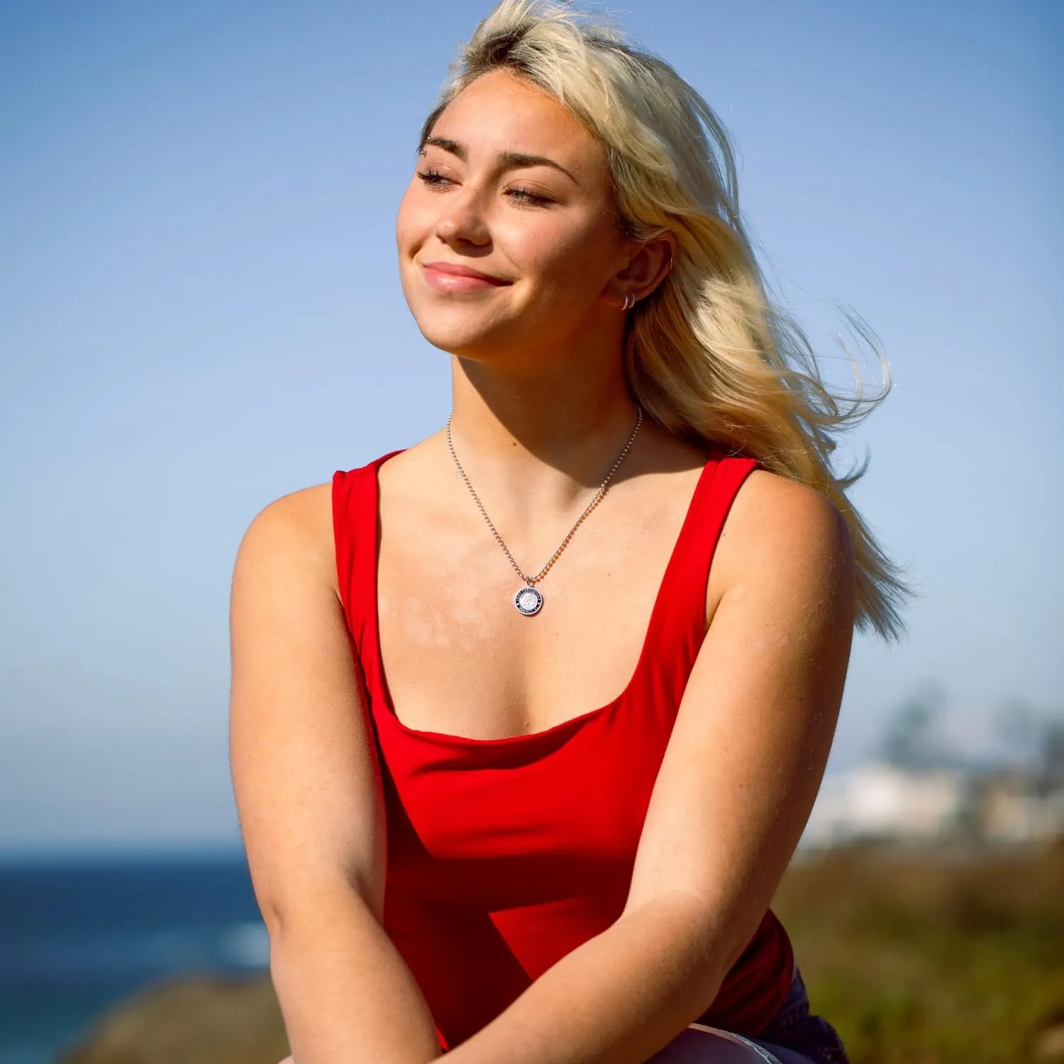 Get Back Necklaces St. Christopher Surf Necklace | Medium, 3/4 Silver Plated Medallion, 24 Aluminum Ball Chain